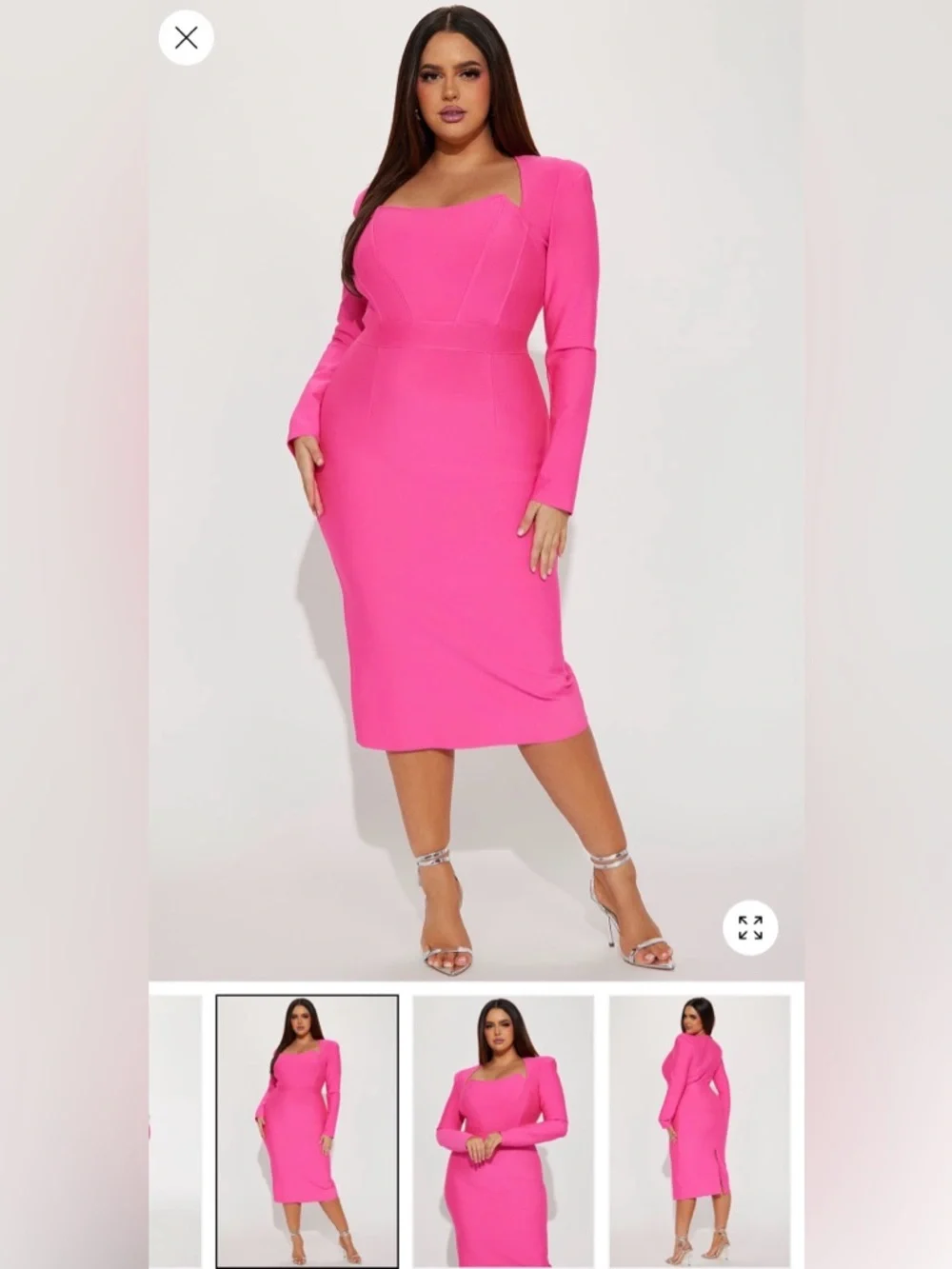 Fashion Nova Polly Bandage Midi Dress - Pink Long Sleeve Sheath Dress - Women 3X - Picture 2 of 6